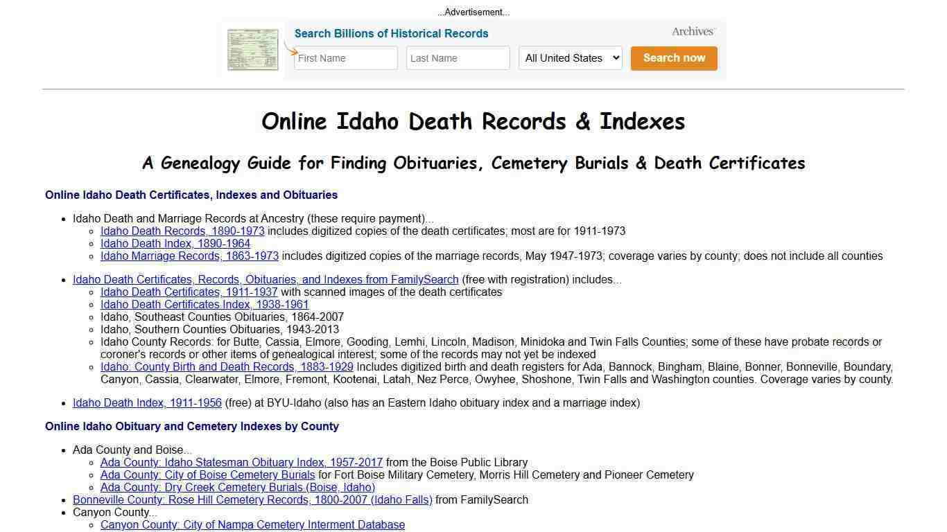 Online Idaho Death Indexes, Records & Obituaries