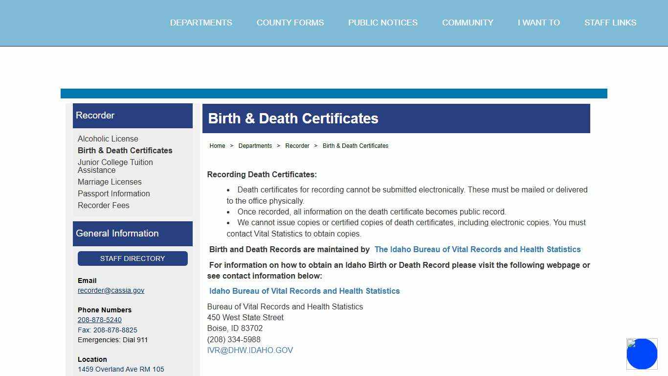 Cassia County, Idaho - Birth & Death Certificates