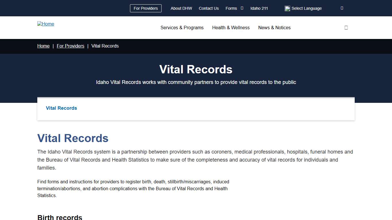 Vital Records | Idaho Department of Health and Welfare