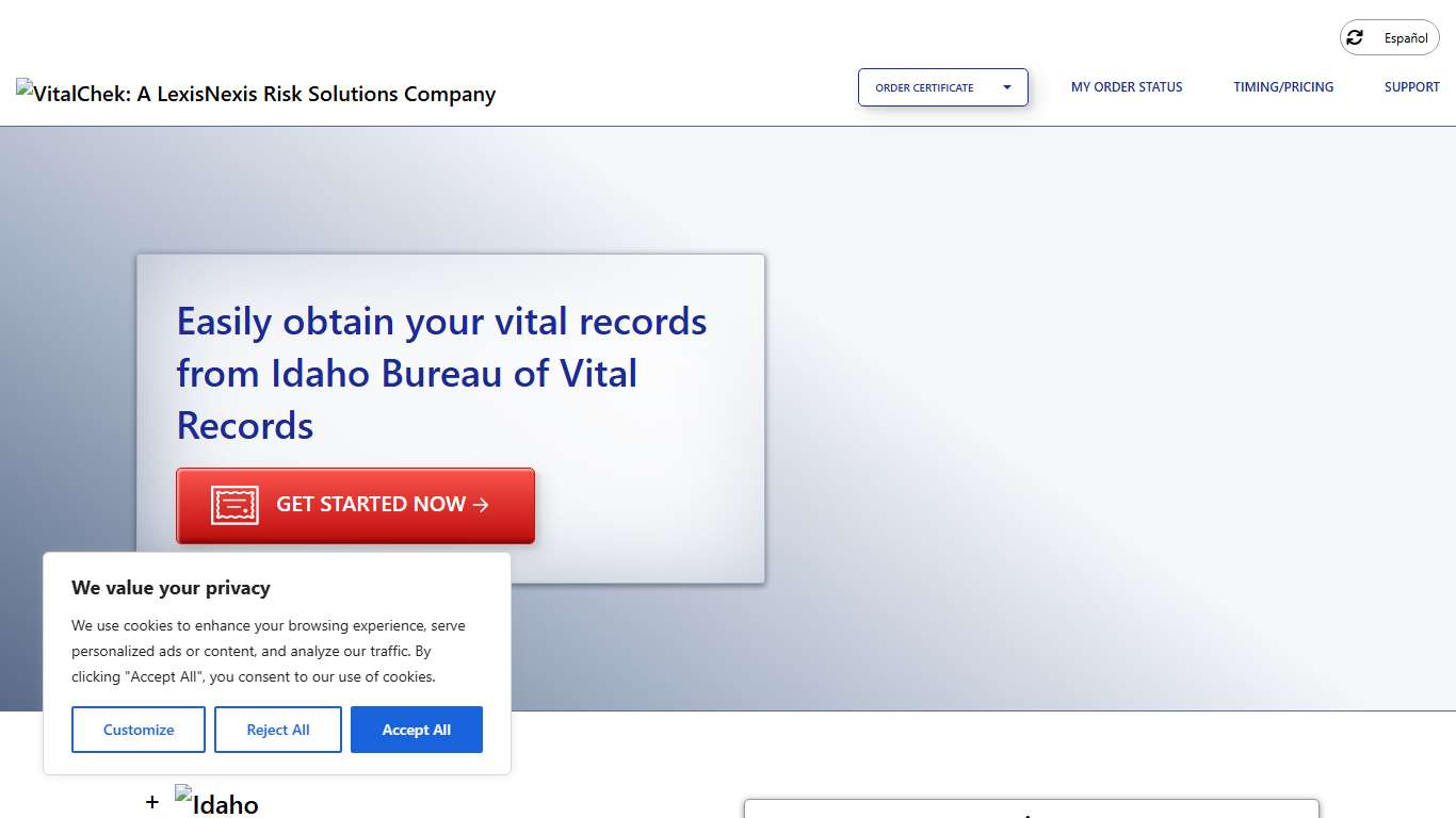 Idaho Bureau of Vital Records (ID) | Order Certificates - VitalChek